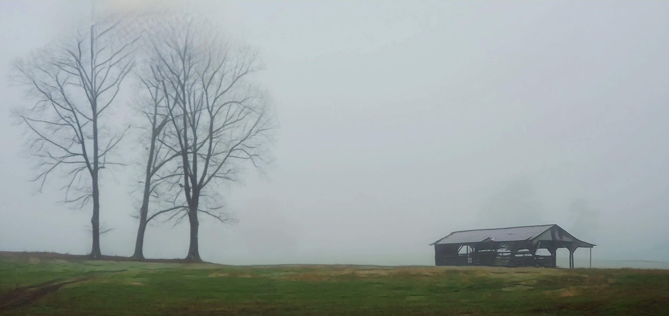 Fog-Old Barn-Winter-Farm